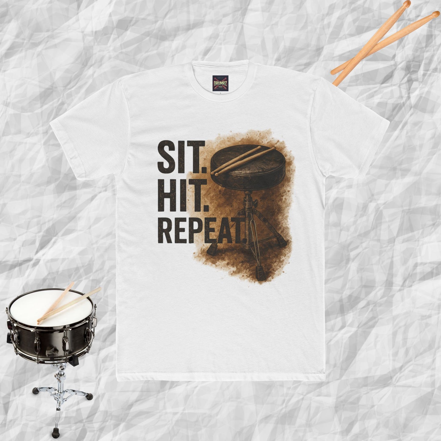 Unisex Cotton Tee - sit hit repeat drum throne design