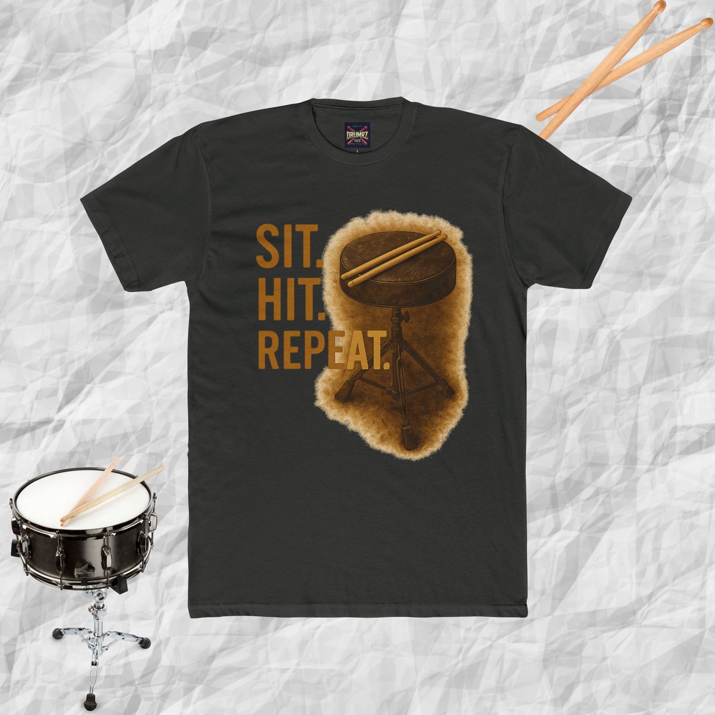 Unisex Cotton Tee - sit hit repeat drum throne design