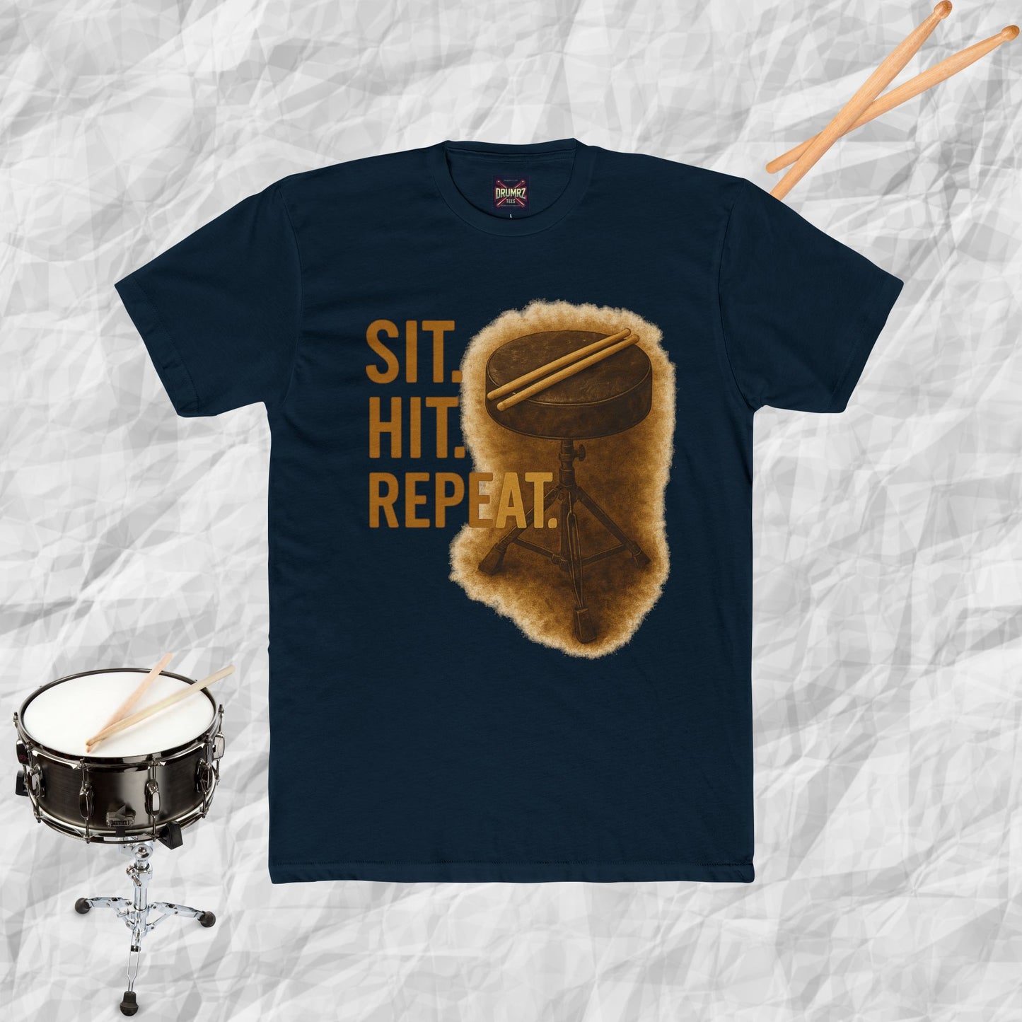Unisex Cotton Tee - sit hit repeat drum throne design