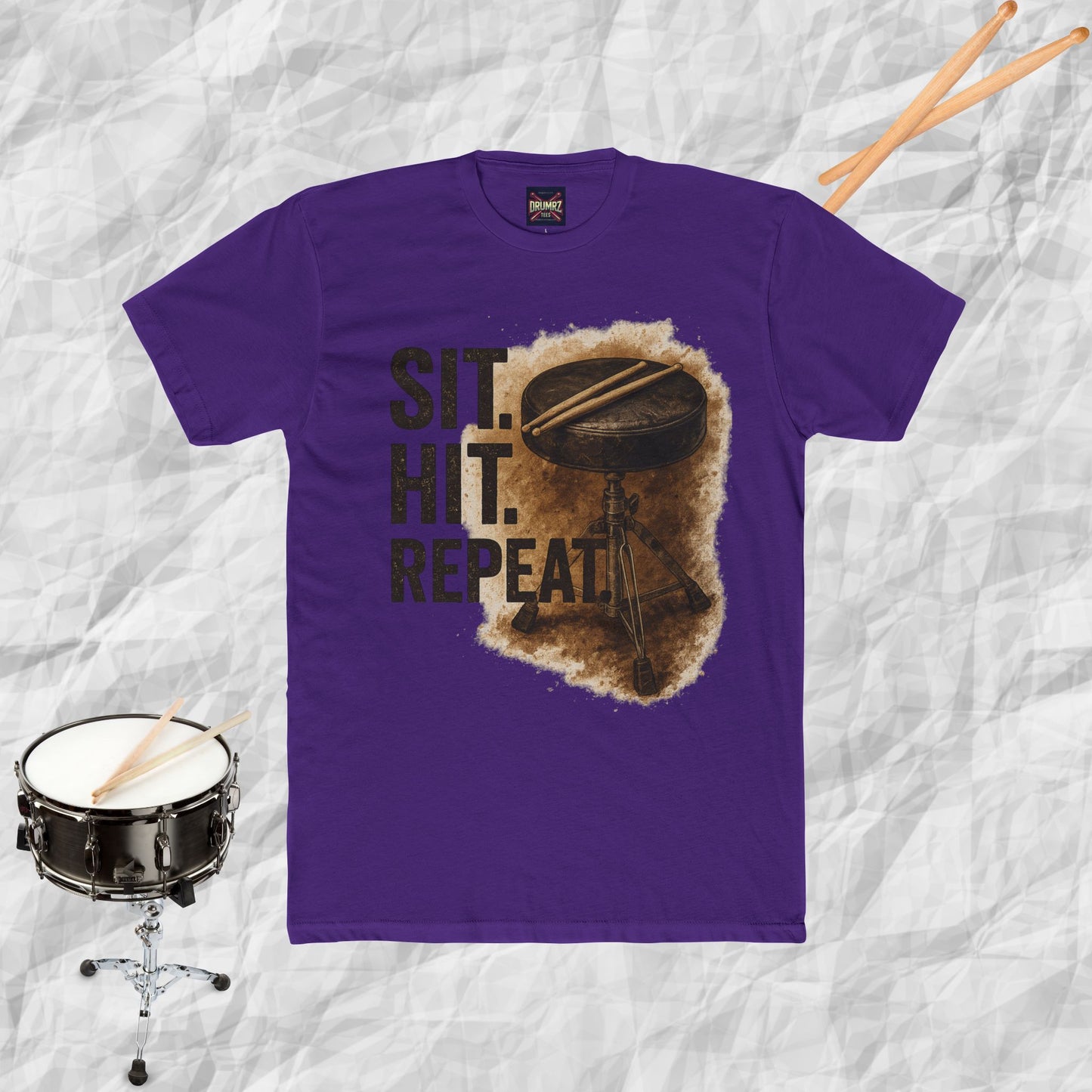 Unisex Cotton Tee - sit hit repeat drum throne design