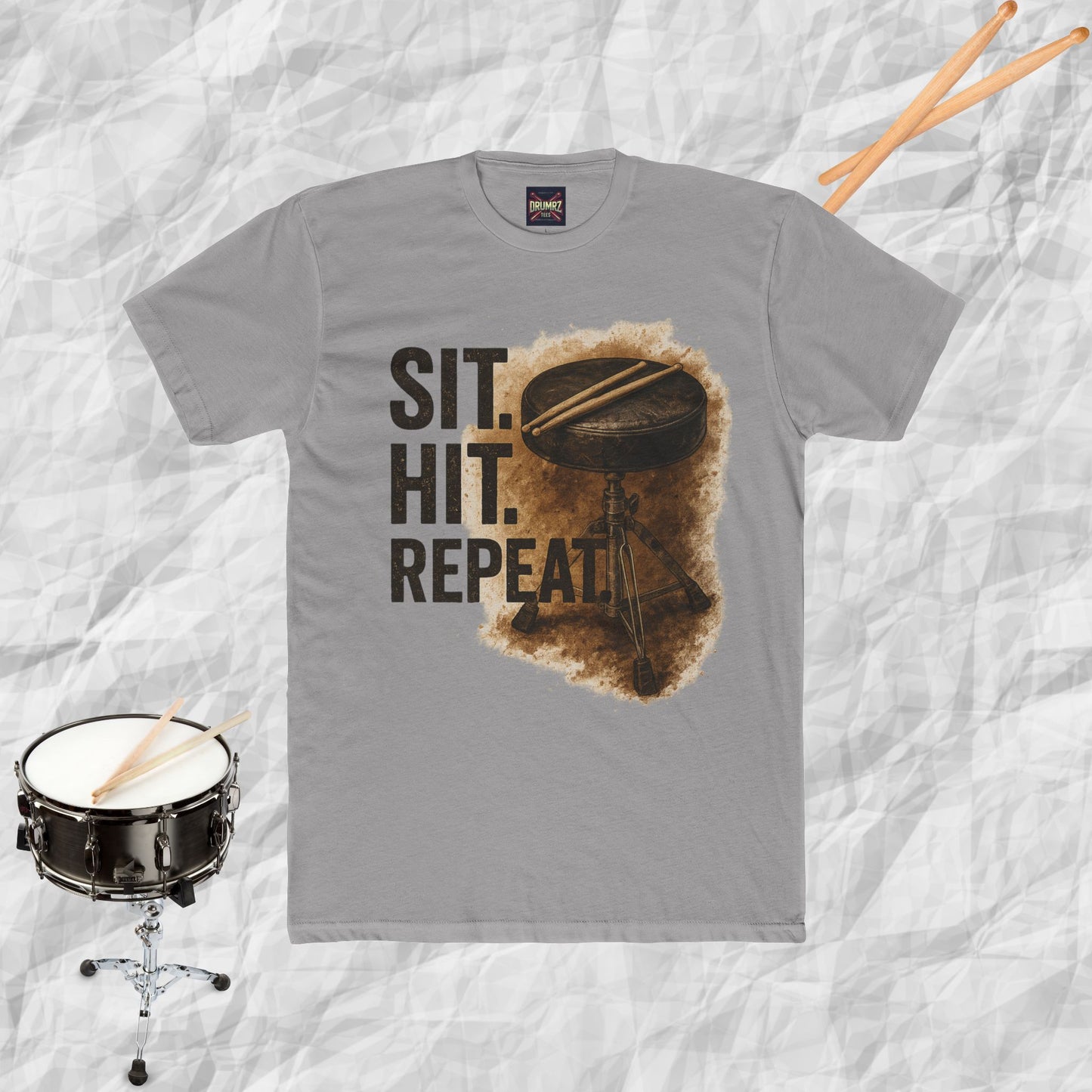 Unisex Cotton Tee - sit hit repeat drum throne design