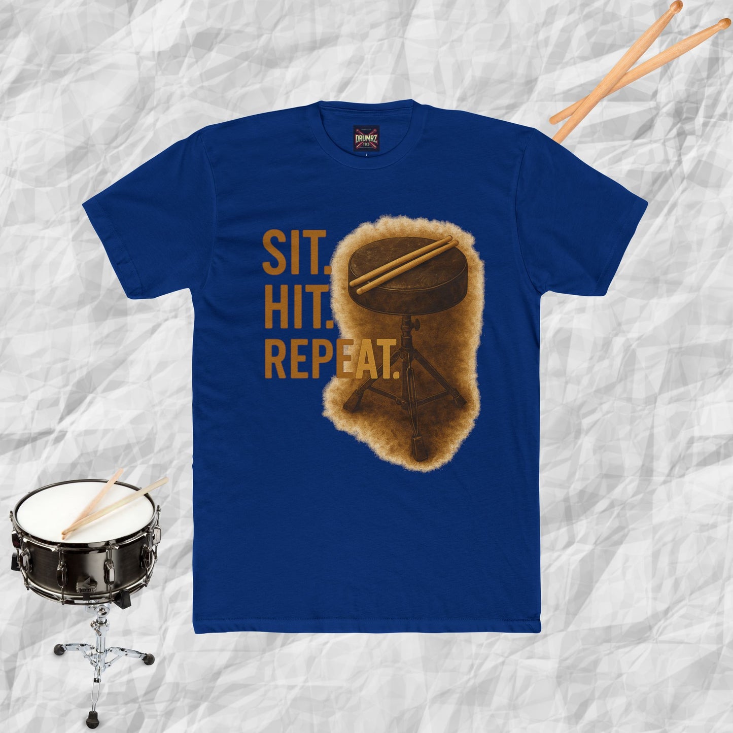 Unisex Cotton Tee - sit hit repeat drum throne design