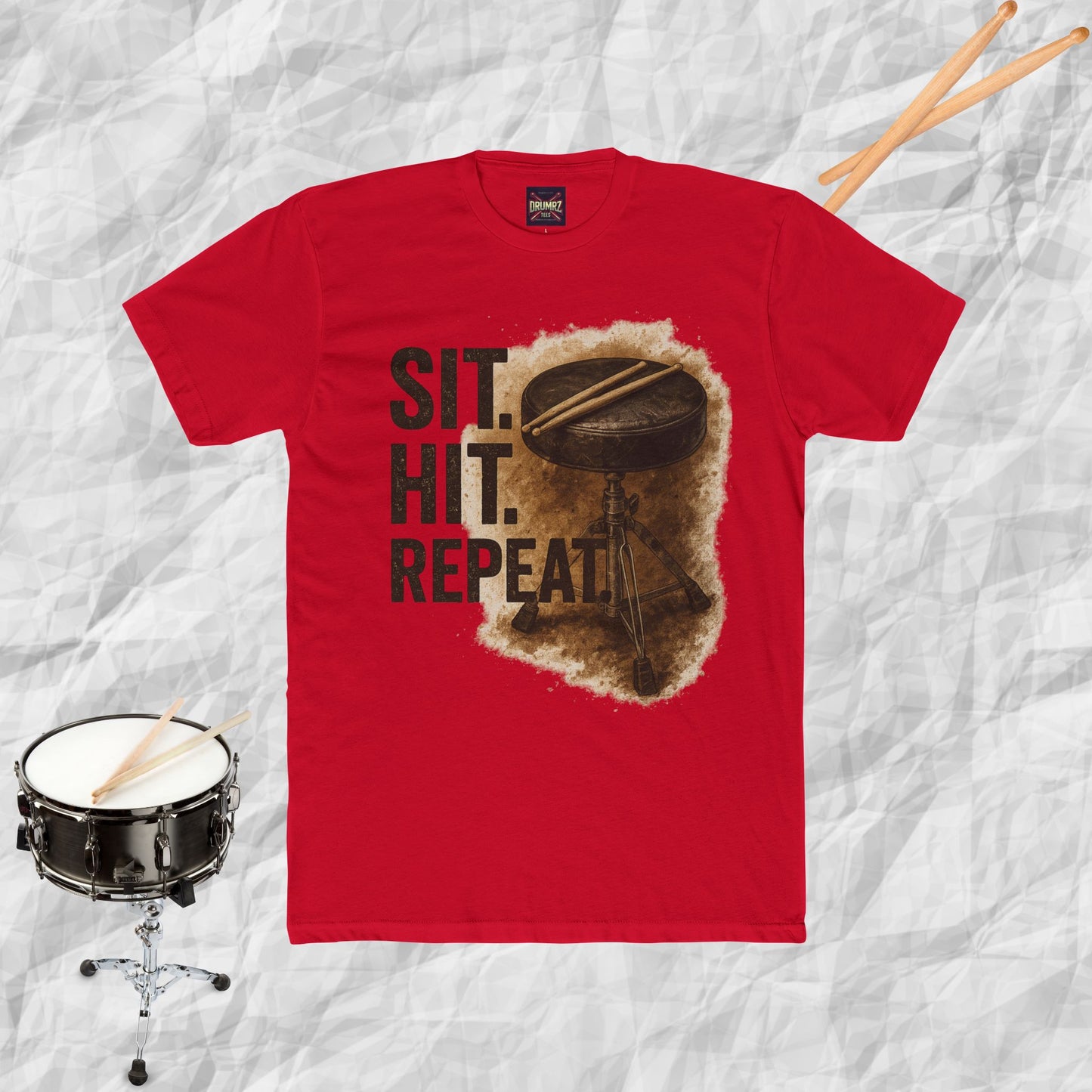 Unisex Cotton Tee - sit hit repeat drum throne design