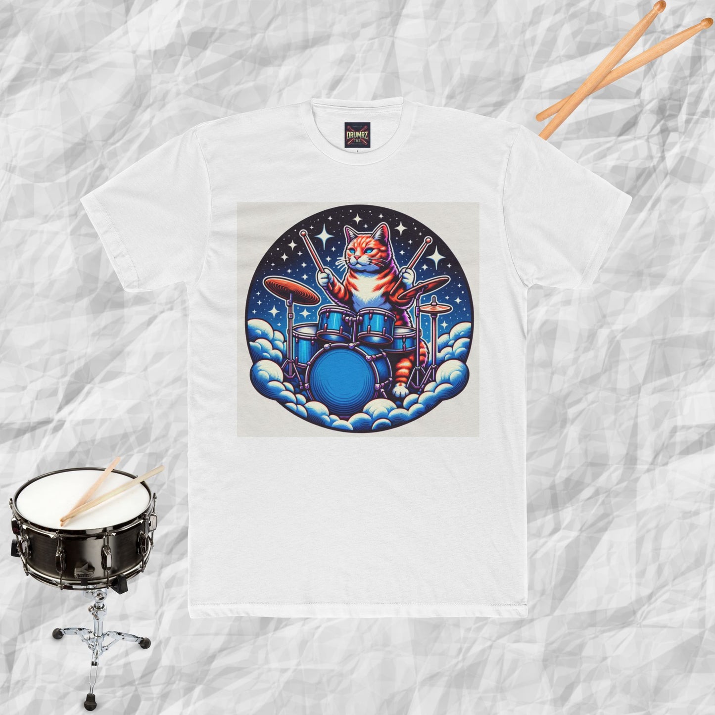 Cat Playing Drums in the Clouds