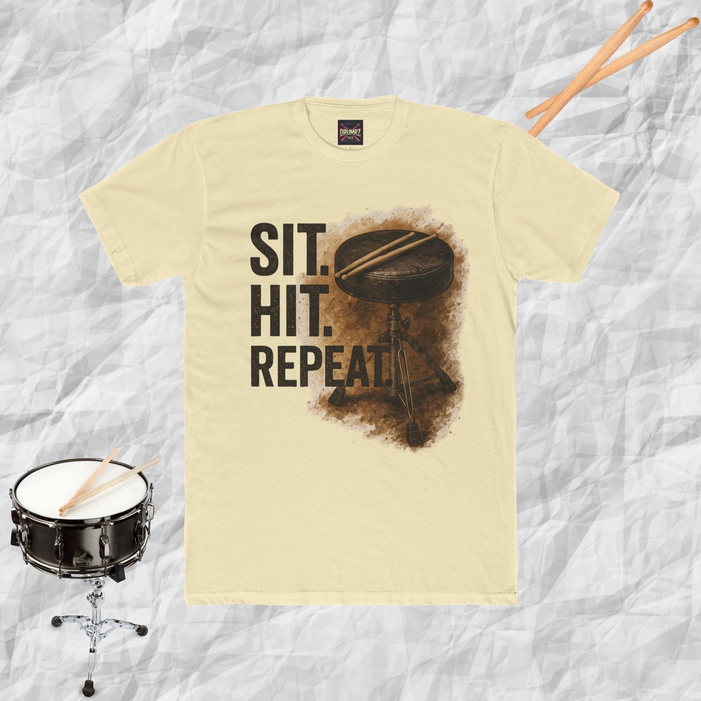 Unisex Cotton Tee - sit hit repeat drum throne design