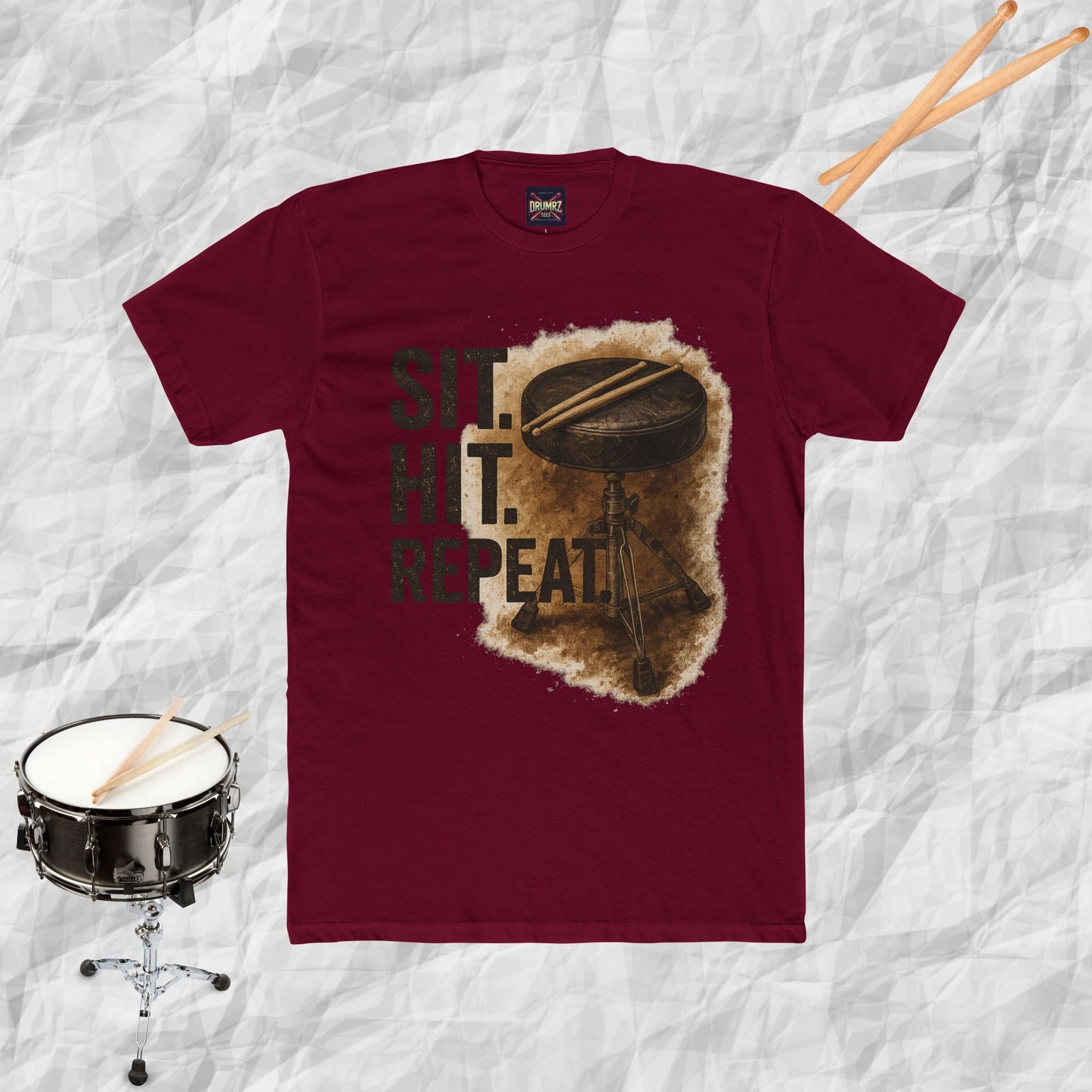 Unisex Cotton Tee - sit hit repeat drum throne design