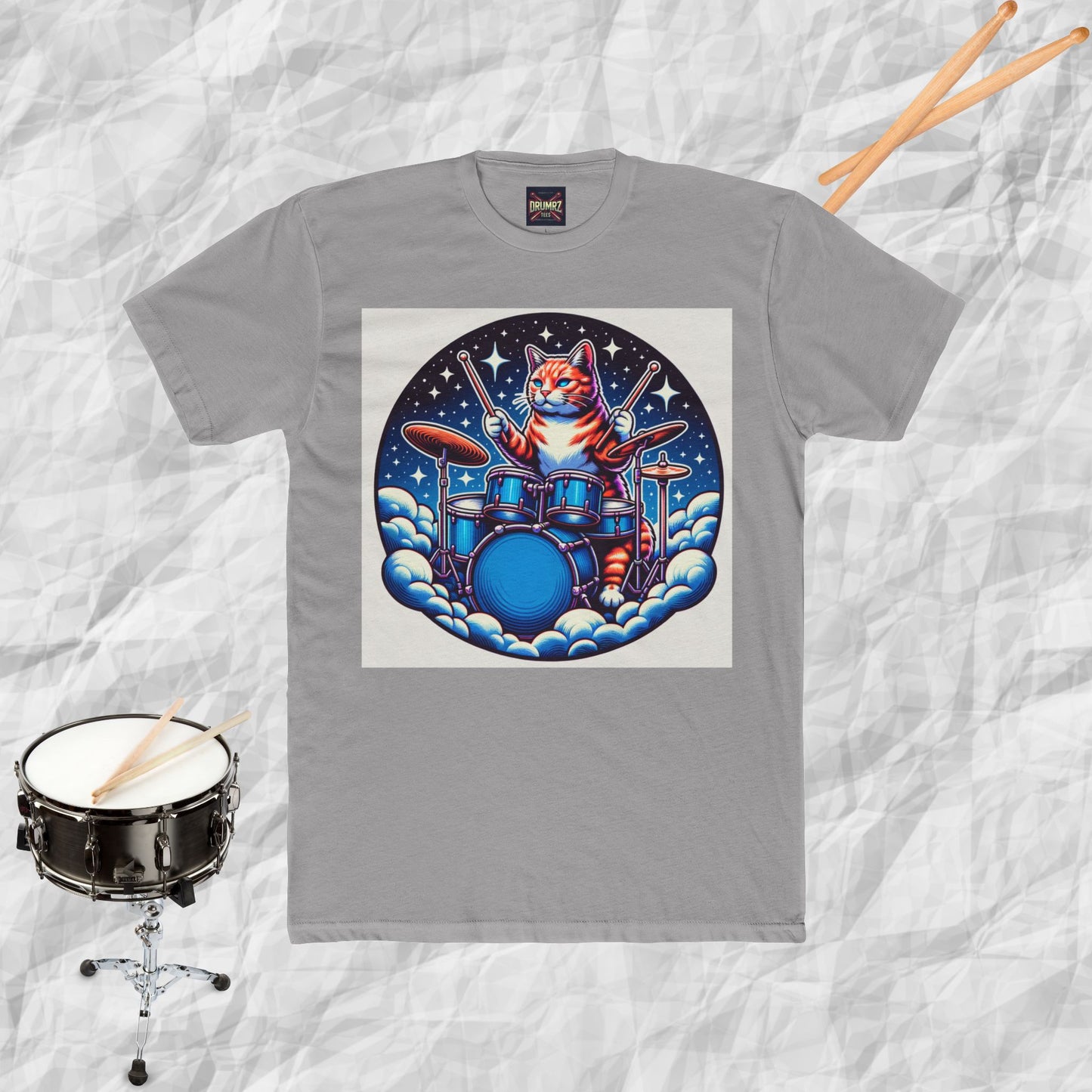 Cat Playing Drums in the Clouds