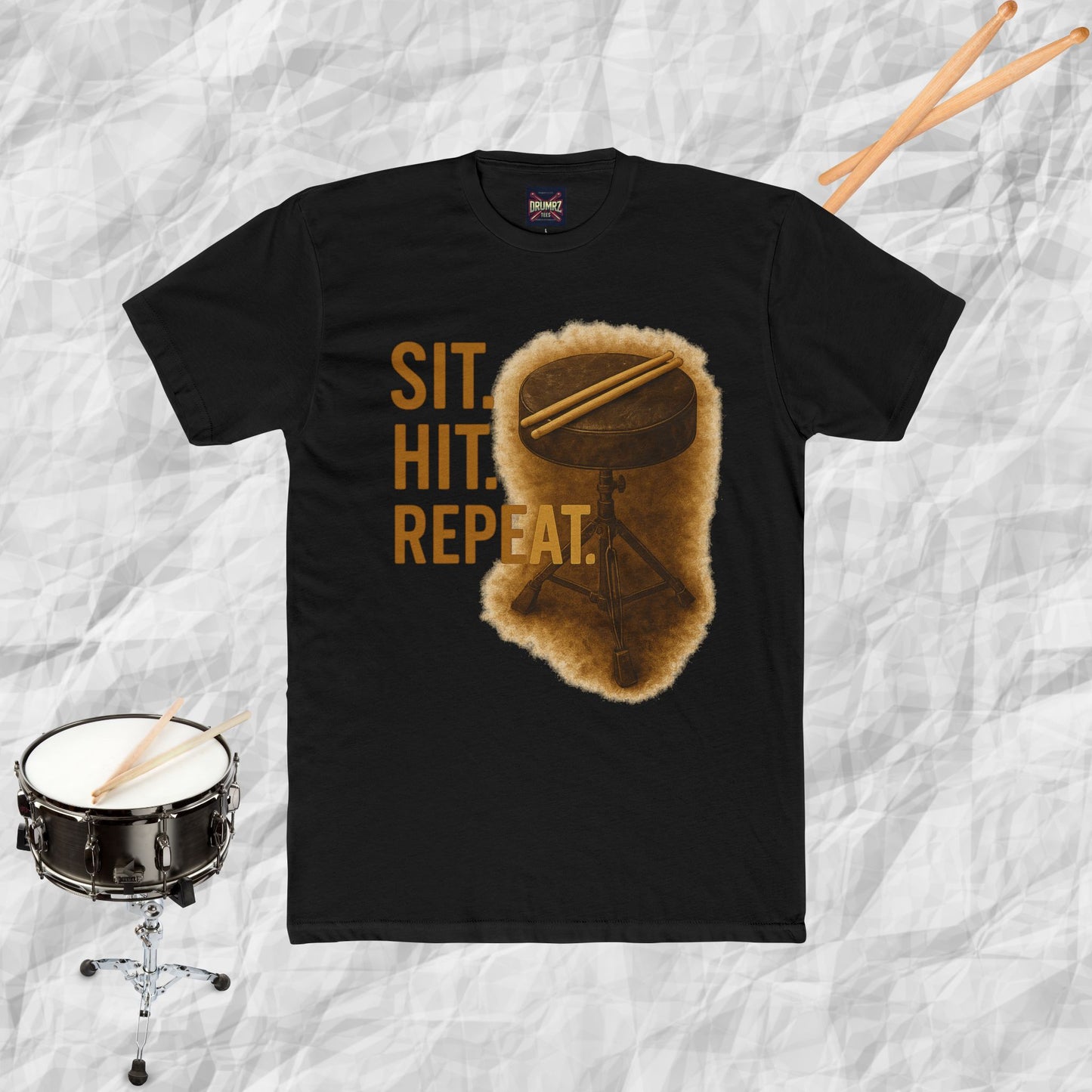 Unisex Cotton Tee - sit hit repeat drum throne design
