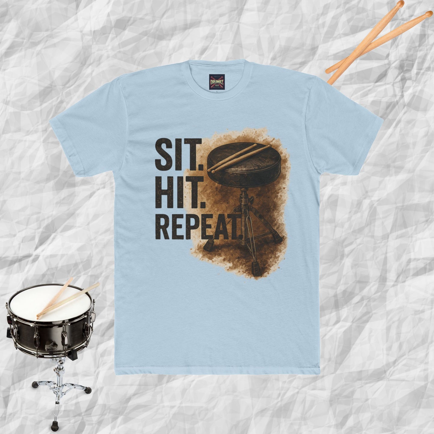Unisex Cotton Tee - sit hit repeat drum throne design